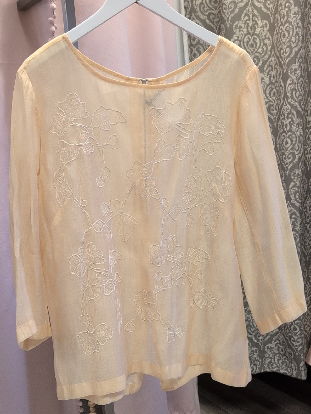 NIC+ZOE Peach Embroidered Sheer Blouse